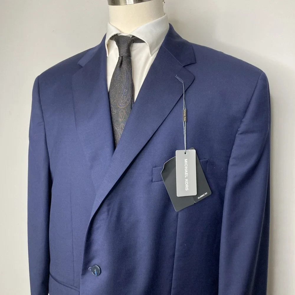 Michael Kors Mens Classic-Fit Blazer Jacket 52R Wool Blend Navy Blue